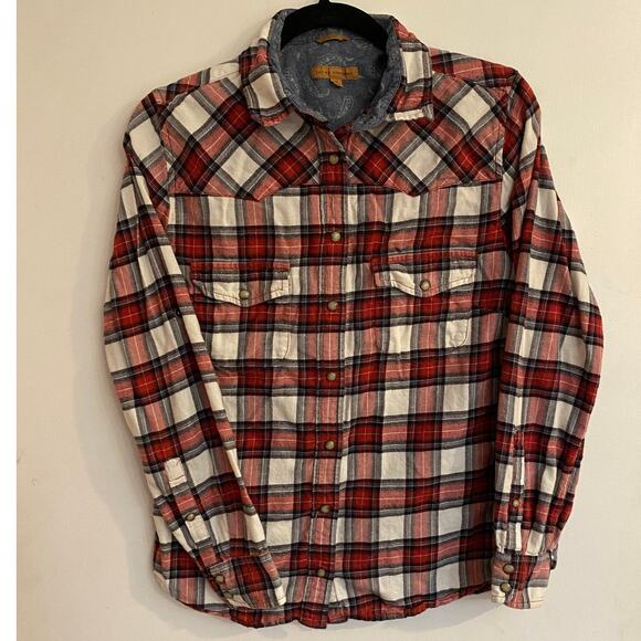 Jachs Girlfriend Red Plaid Flannel Shirt Sz S Soft Cottagecore Cozy - Picture 1 of 6